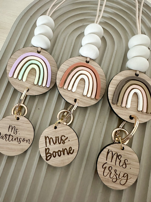 wooden + acrylic rainbow arch ombre lanyard