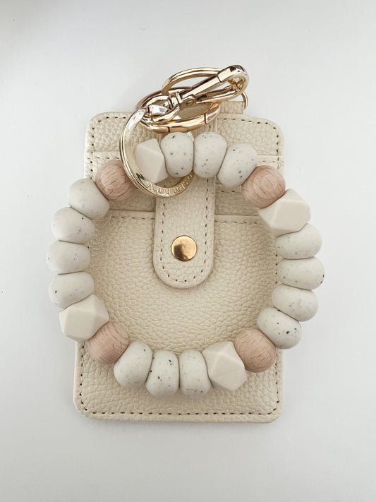 ivory speckled bracelet keychain with ivory card holder