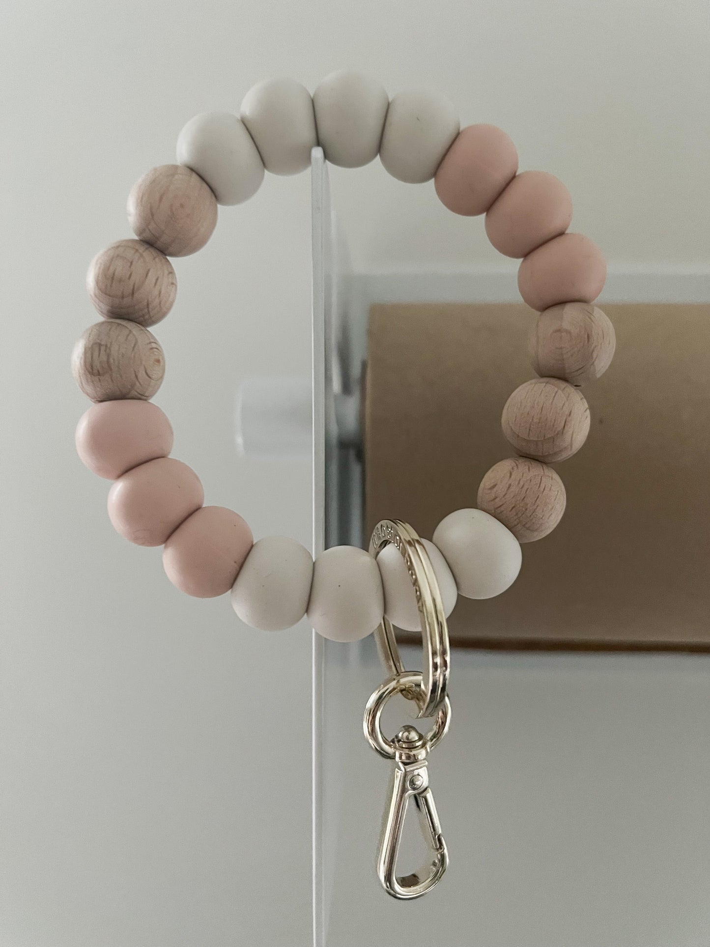 blush, wood and ivory bracelet keychain