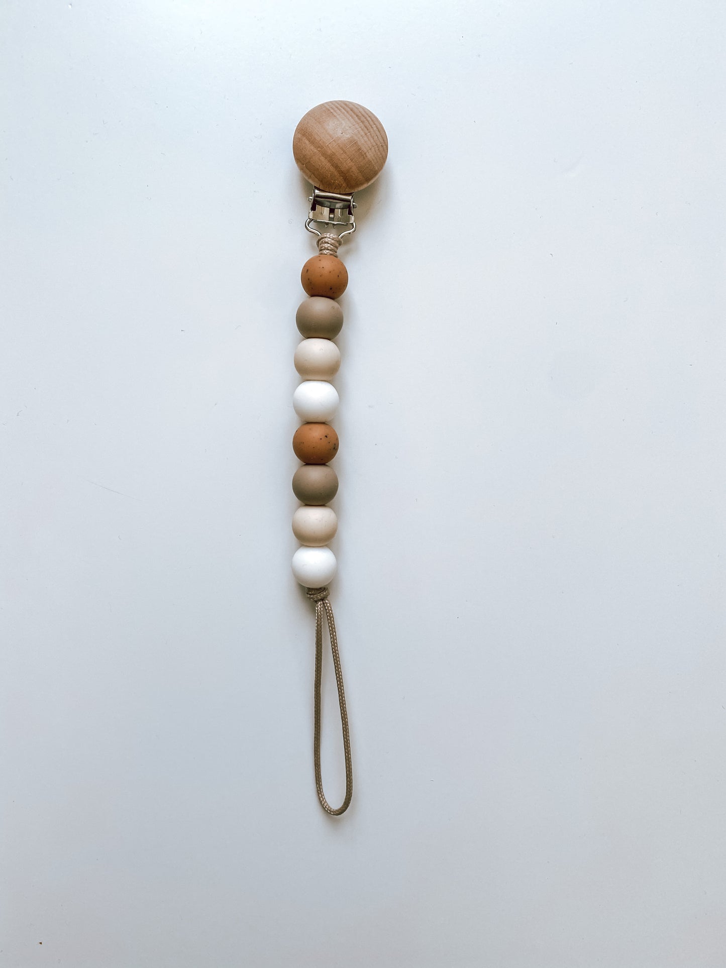 muted camel, mocha, beige + white | pacifier clip