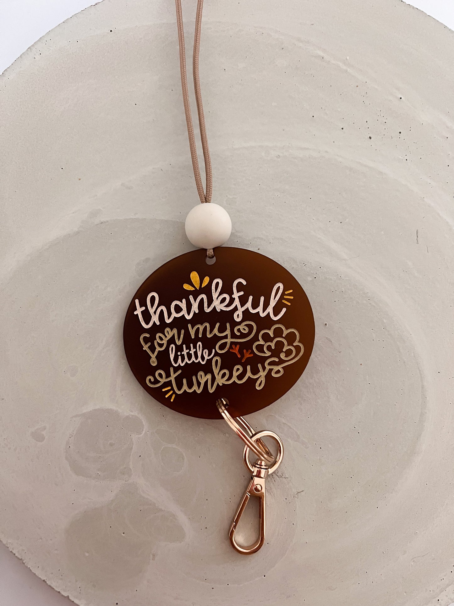 "thankful for my turkeys" lanyard