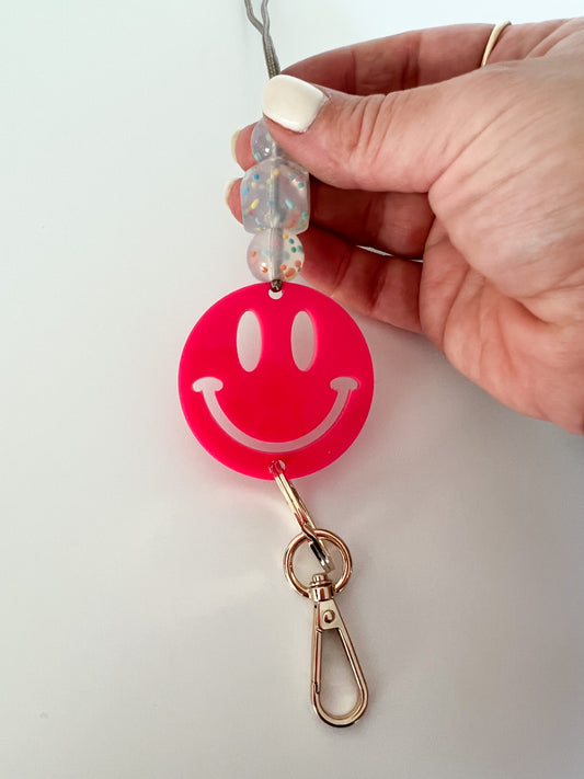 ready to ship lanyard / hot pink smiley