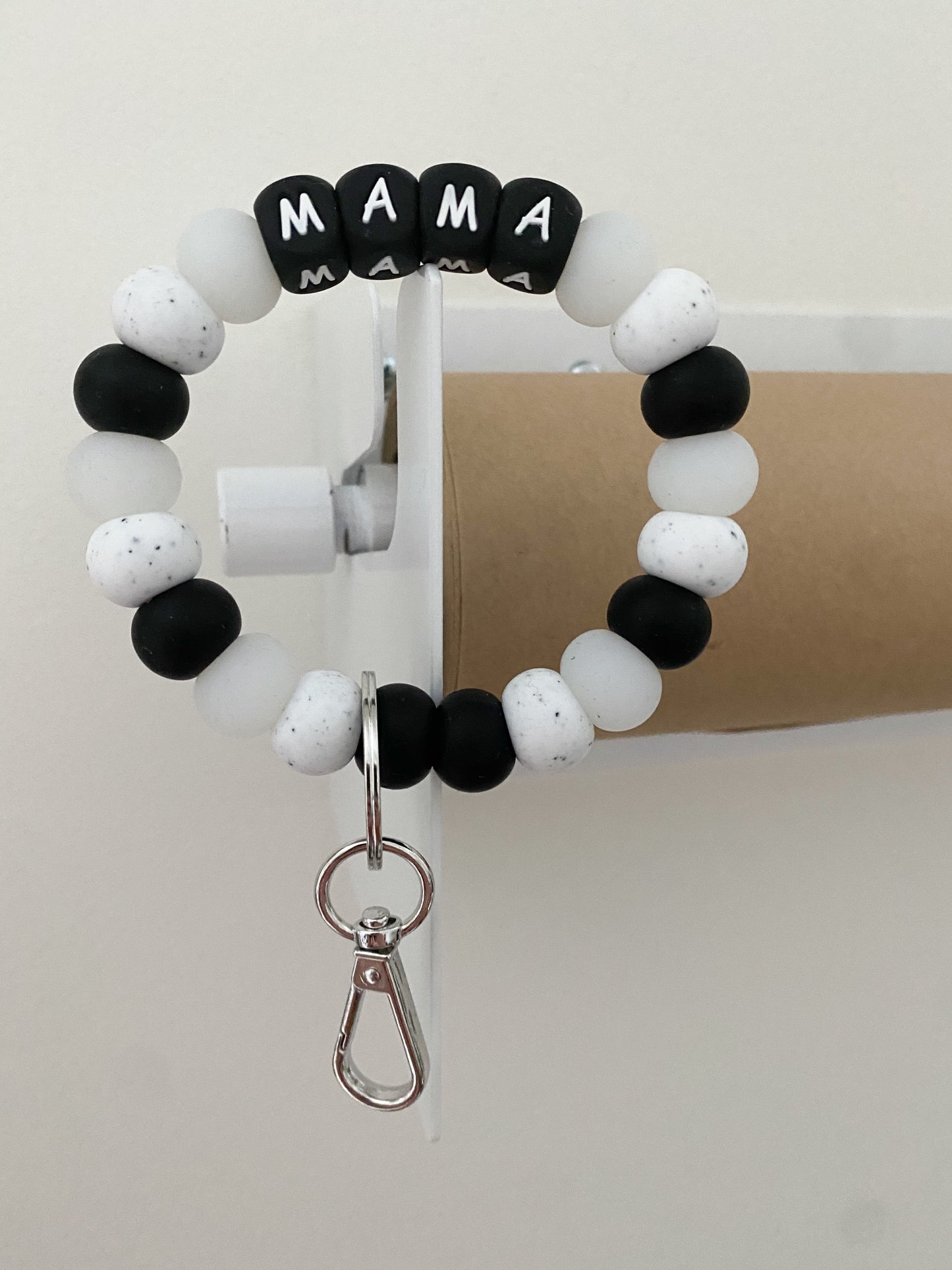 deep alpha beads MAMA (neutrals) bracelet keychain
