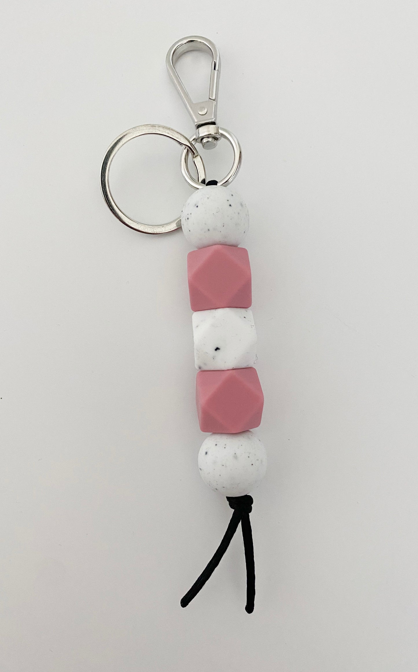 rose pink + speckled white bag charm OR teacher lanyard