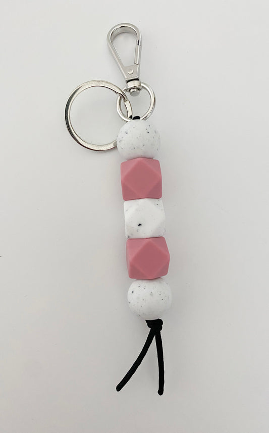 rose pink + speckled white bag charm OR teacher lanyard