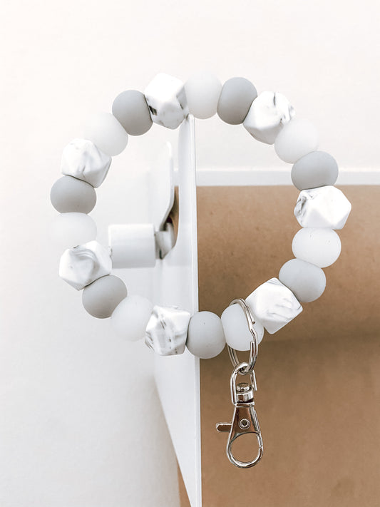 marble, light grey + clear bracelet keychain