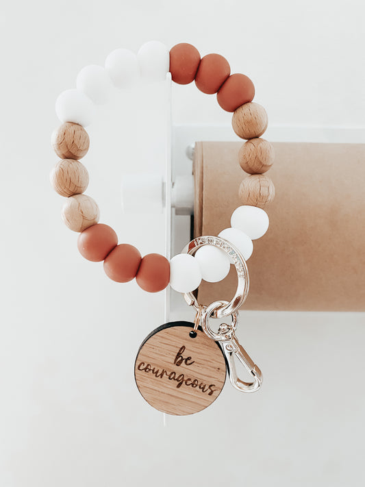 the cammie carter mahogany rose, wood + white // bracelet keychain (charm sold separately)