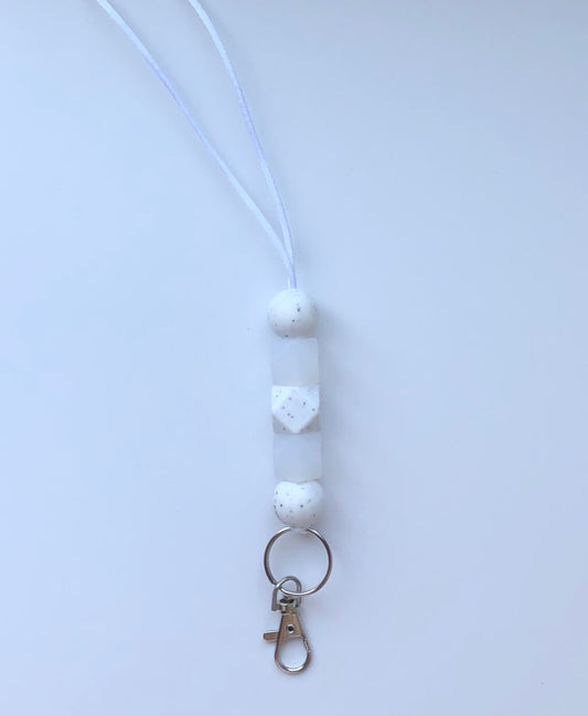 speckled white + clear lanyard