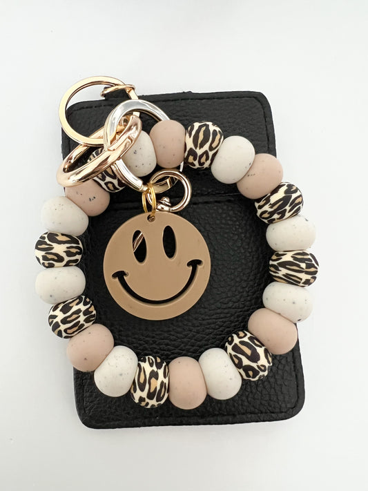 leopard bracelet keychain with black card holder