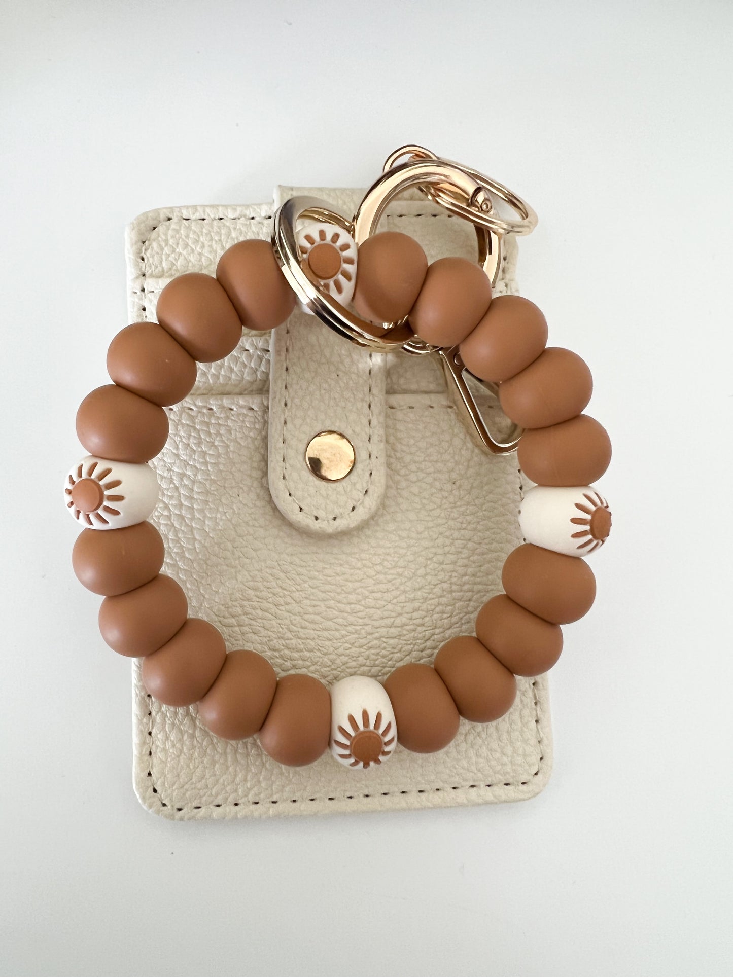sunny camel keychain with ivory card holder