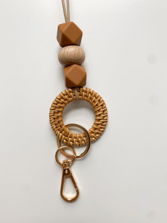 hazelnut + wood rattan lanyard