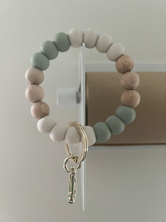 sage, wood and ivory bracelet keychain