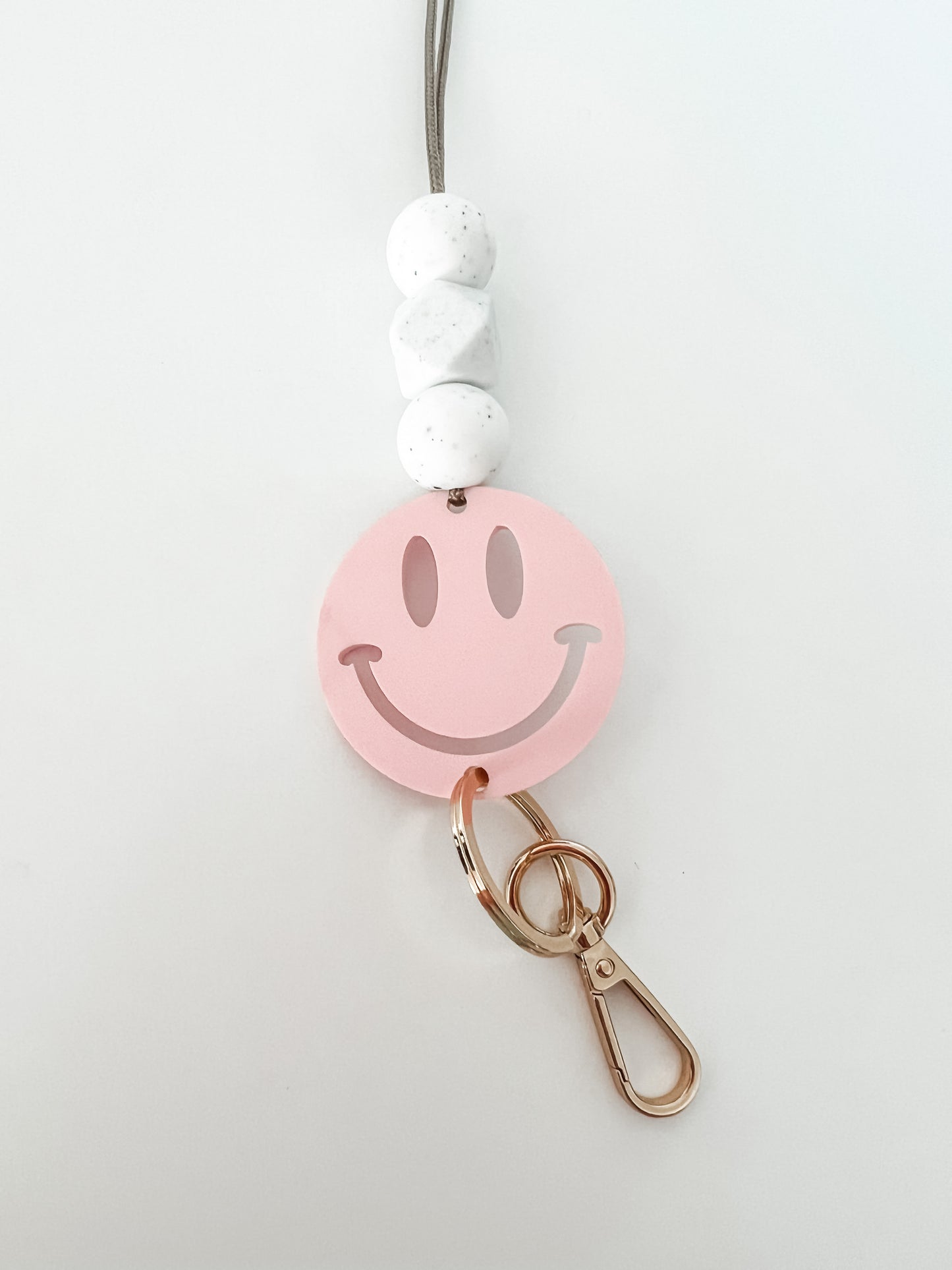 regular pink acrylic lanyard // personalized OR smiley