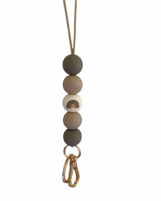 speckled taupe, speckled oat + neutral rainbow lanyard