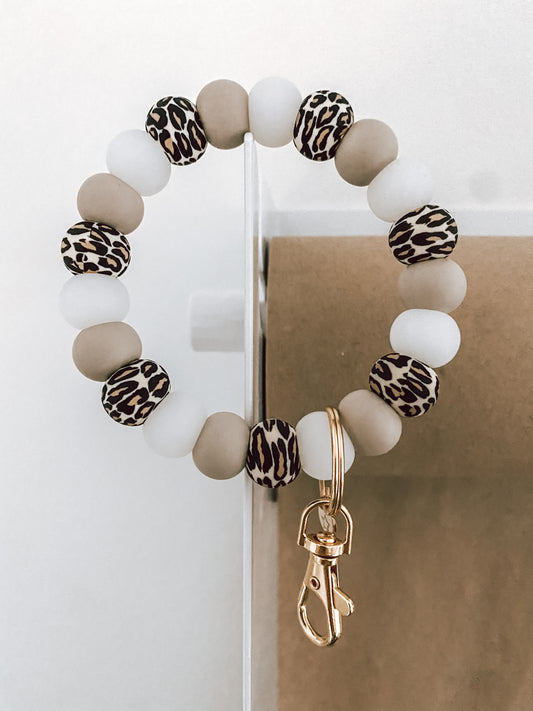 sandstone, clear + leopard bracelet keychain