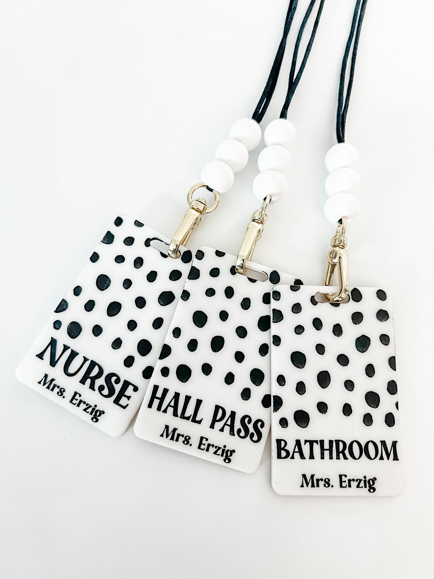 Set of 3 hall passes with mini lanyards // polka dots (ship date August 5th)
