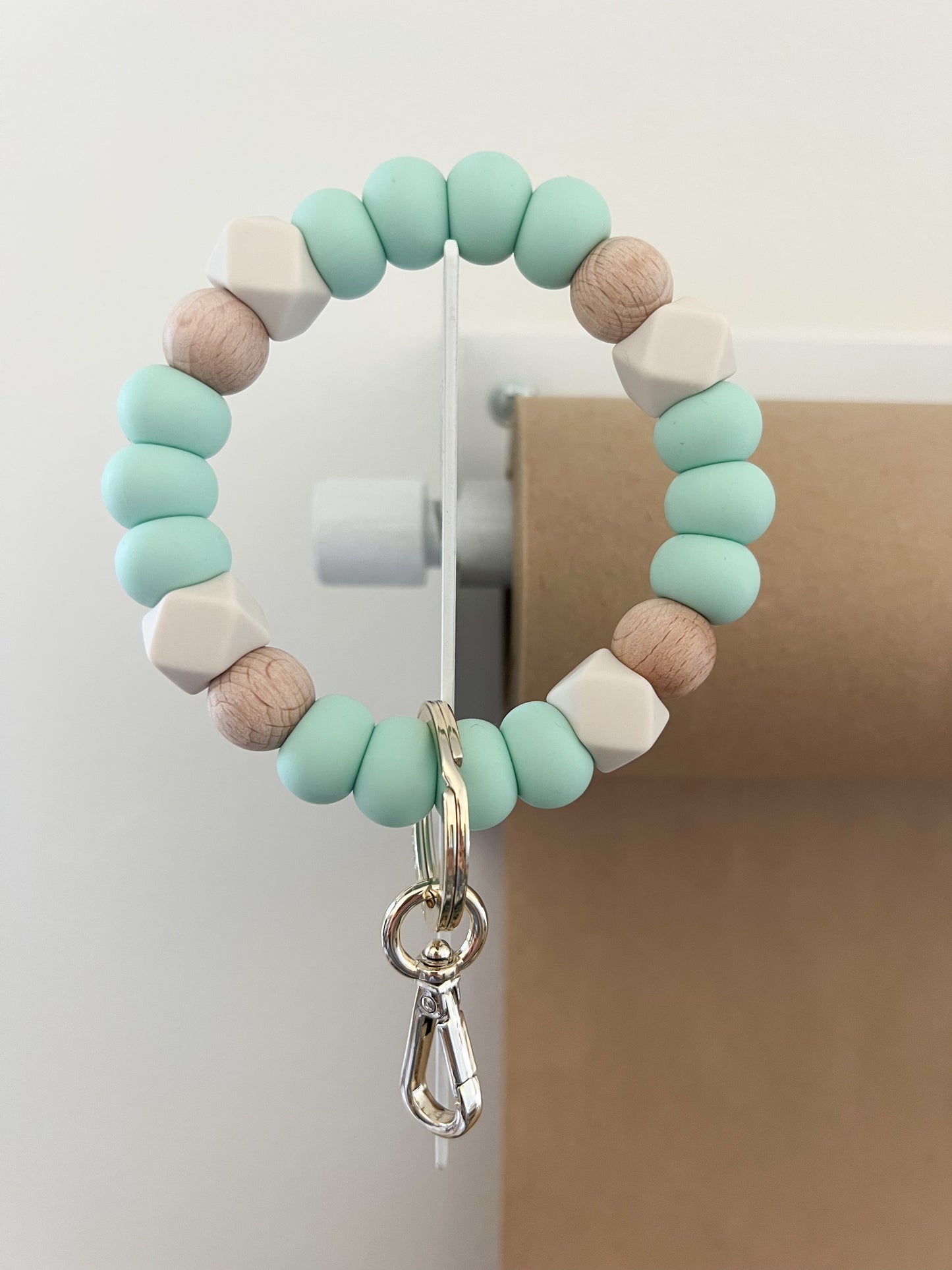 sea glass, ivory + wood bracelet keychain