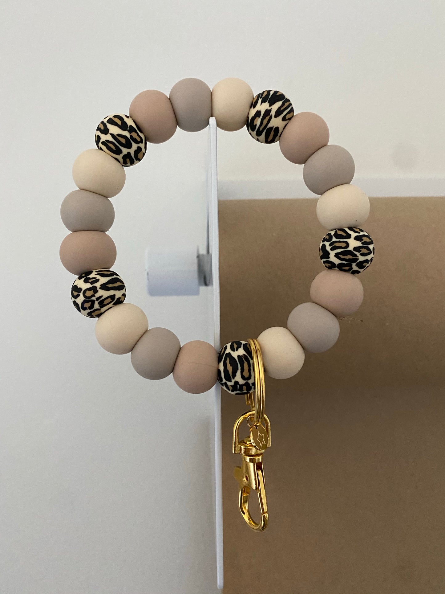 beige, sandstone, oat + leopard // bracelet keychain