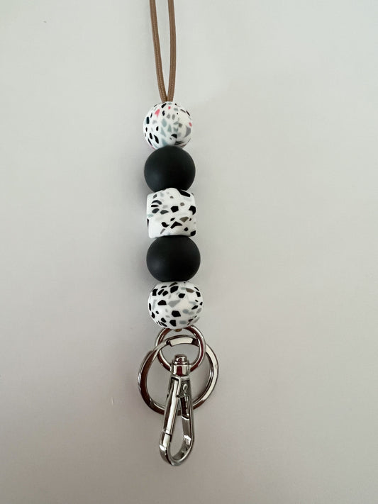 white terrazzo & charcoal lanyard