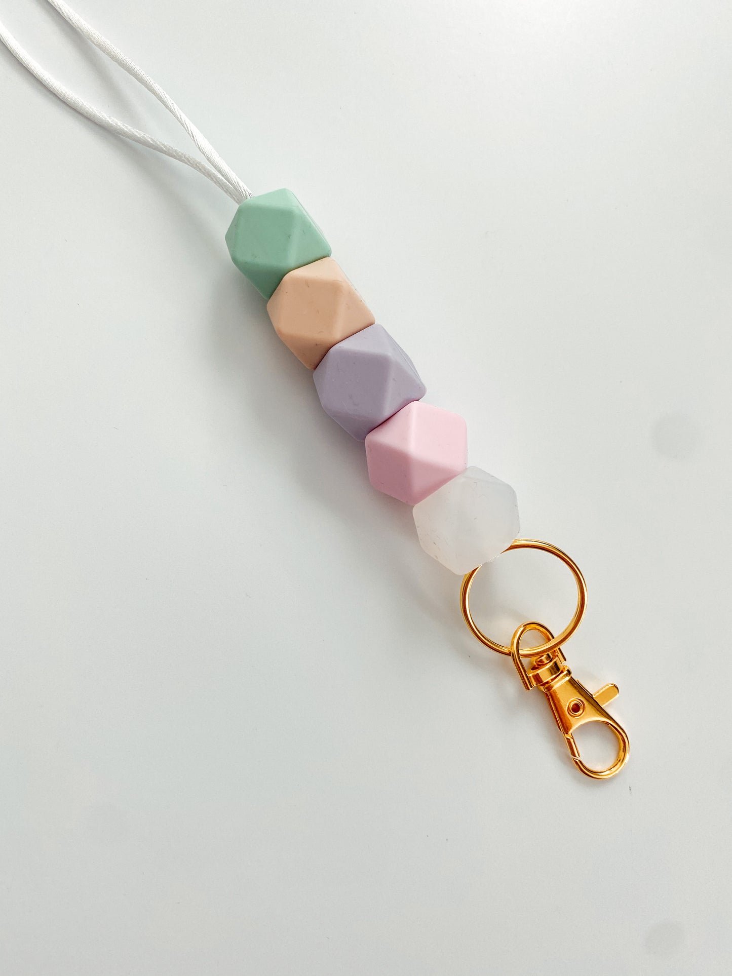 mint, peach, periwinkle, baby pink + clear lanyard