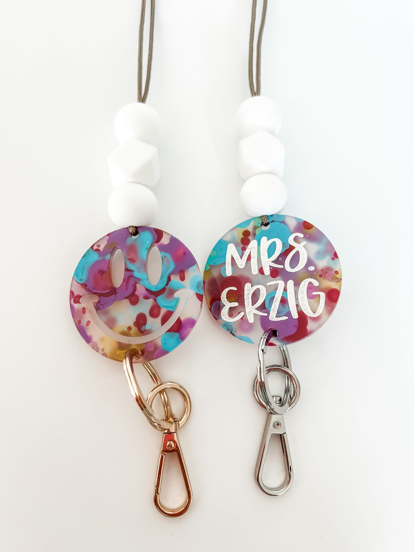 watercolor acrylic lanyard // personalized OR smiley