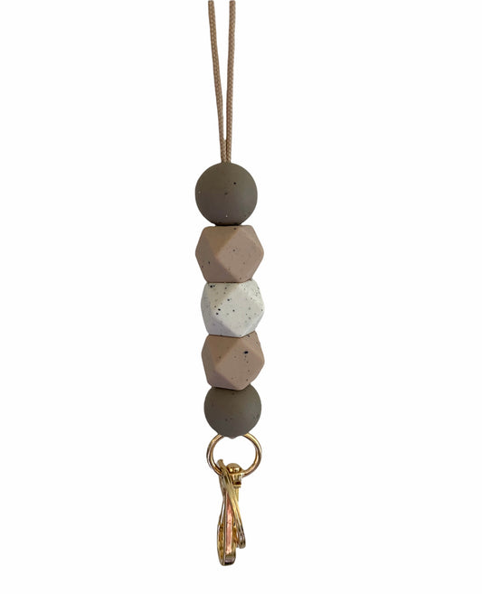 speckled taupe, speckled oat + speckled ivory hex lanyard