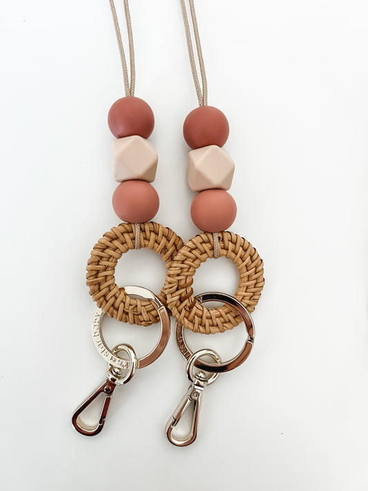 muted pink ombre rattan lanyard