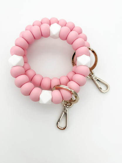 party pink + white bracelet keychain