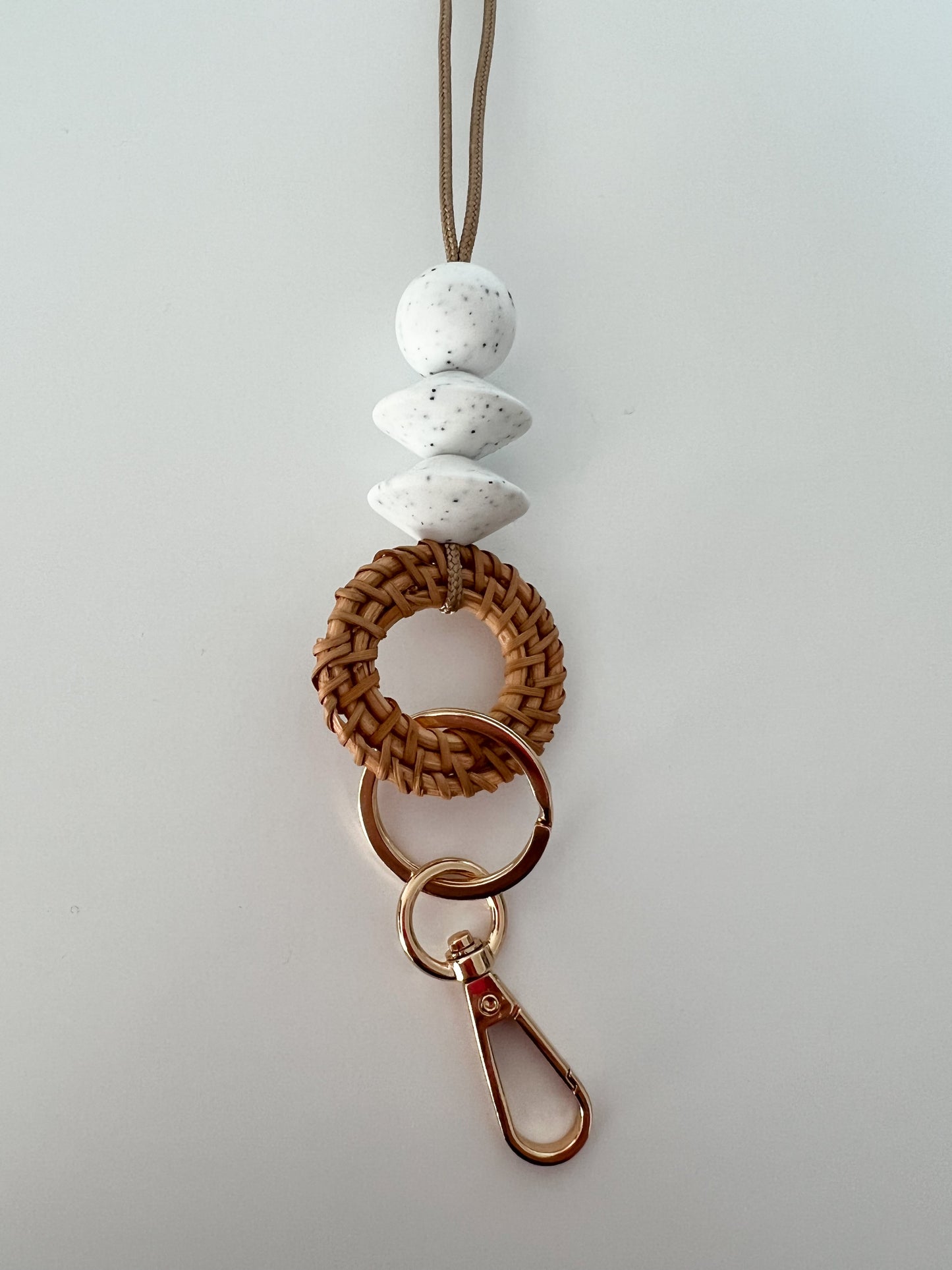 ready to ship lanyard / white speckled rattan lanyard