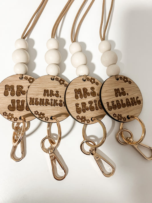 retro inspired / engraved wooden personalized lanyard