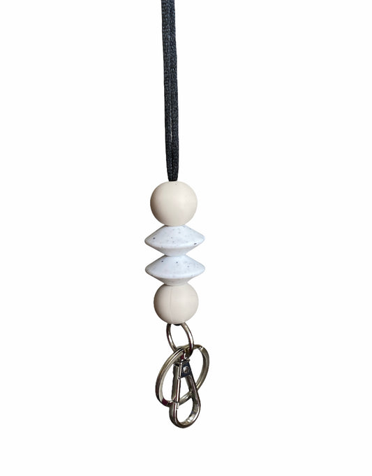 ivory and speckled white flying saucer ready to ship lanyard | basics collection