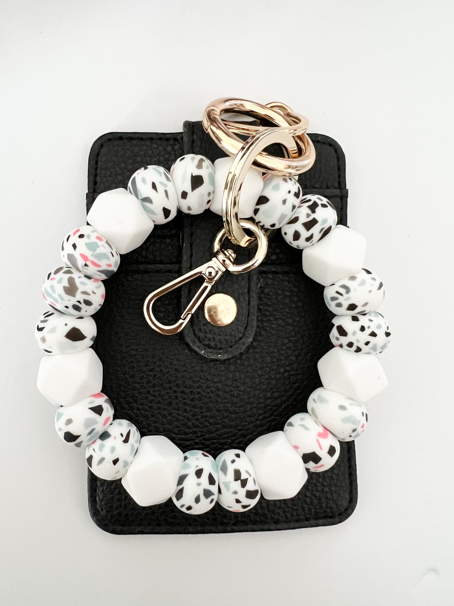 terrazzo bracelet keychain with ivory card holder