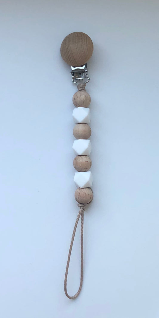 little white hexa // pacifier clip