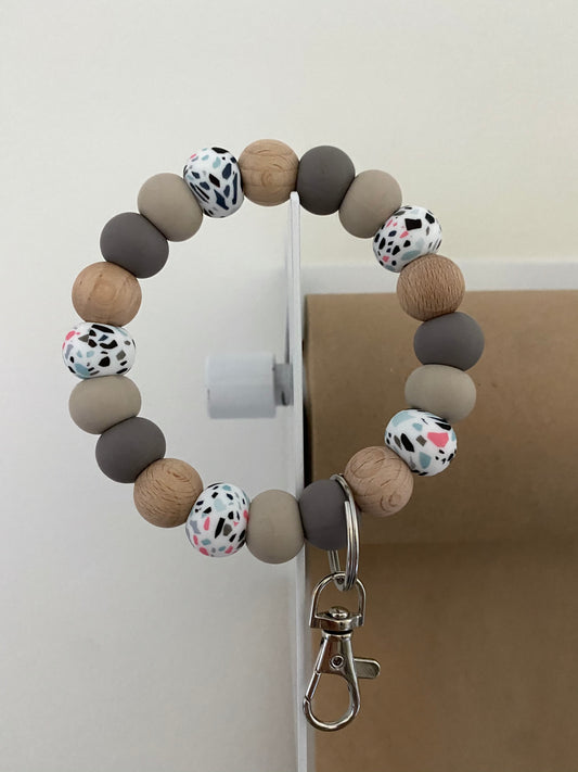 terrazzo, wood, taupe + sandstone // bracelet keychain