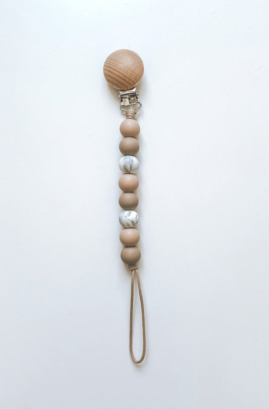 mocha, oatmeal + marble // pacifier clip