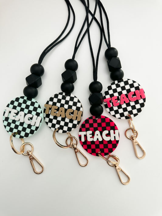 TEACH checkerboard lanyard (multiple color options)