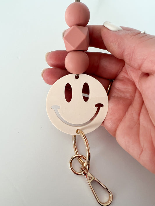ready to ship lanyard / ivory + mahogany rose smiley
