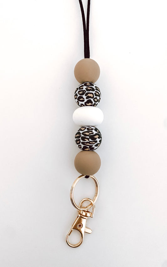 mocha, leopard + white lanyard