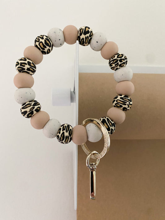 leopard, oat + speckled ivory bracelet keychain