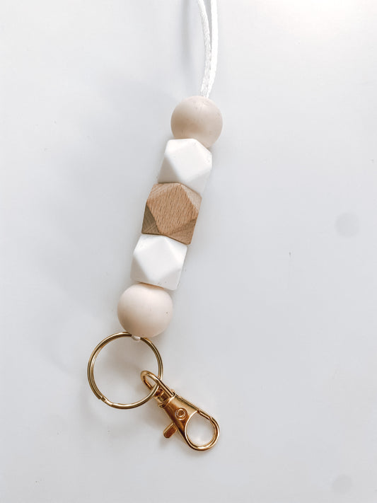 ivory, white + wood lanyard