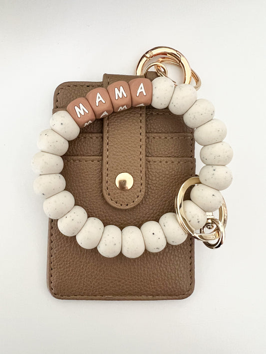 MAMA + speckled ivory bracelet keychain with brown card holder