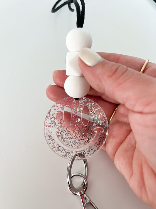 ready to ship lanyard / stars & glitter smiley
