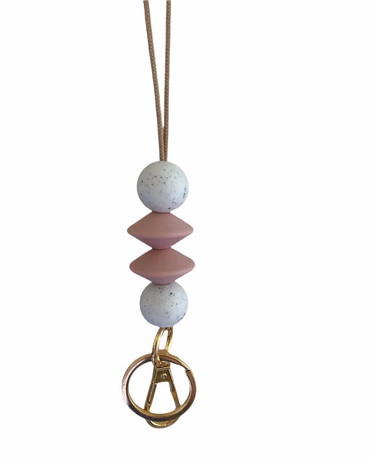 speckled white + dusty rose flying saucer lanyard