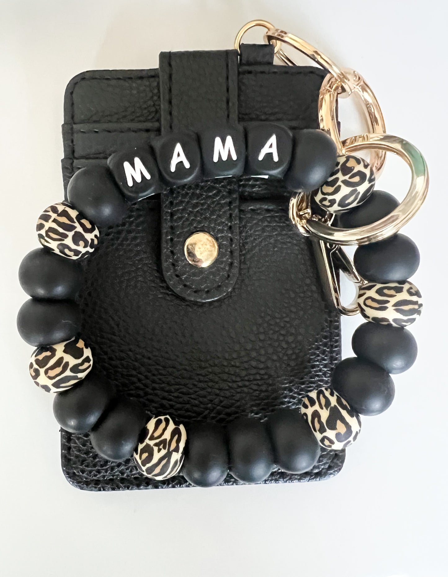 bracelet keychain bundle— leopard MAMA with a black card holder