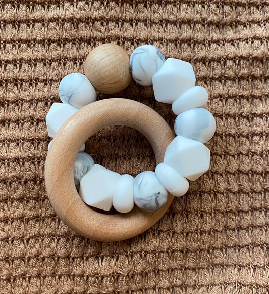 •NEW• marble, white + wood // teether