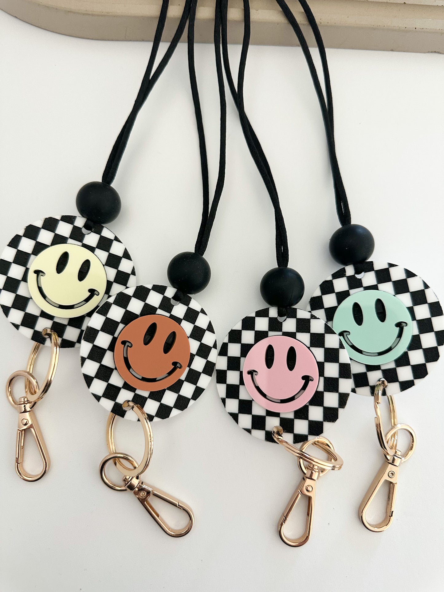 smiley checkerboard lanyard (multiple color options)