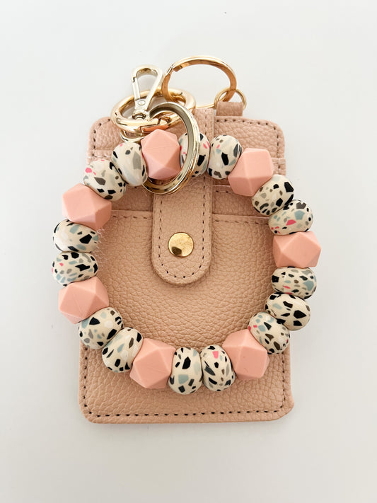 ivory terrazzo + peach with blush card holder