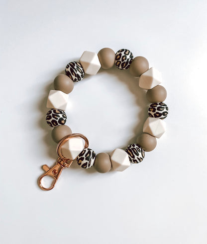 leopard + ivory hexagon bracelet keychain