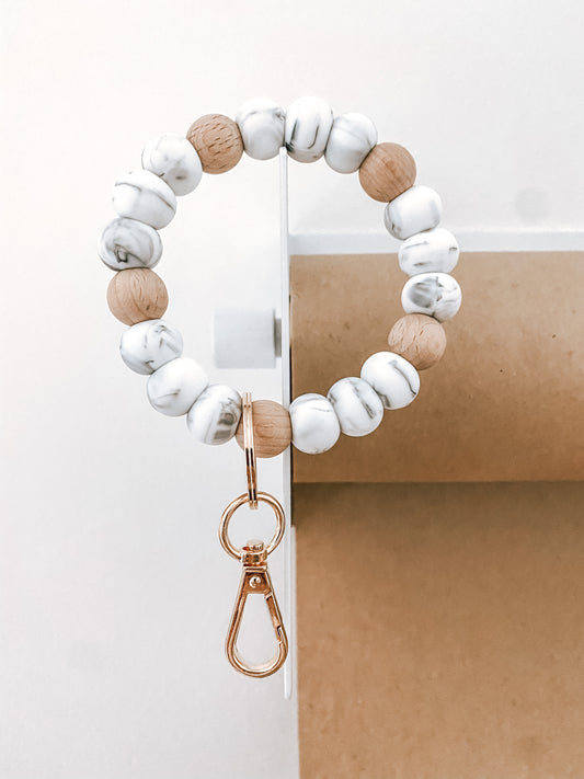 marble + wood bracelet keychain