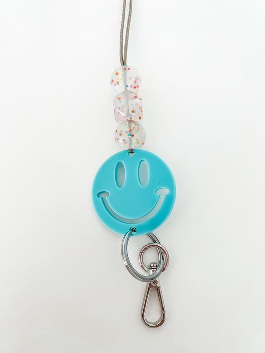 bright blue acrylic lanyard // personalized OR smiley